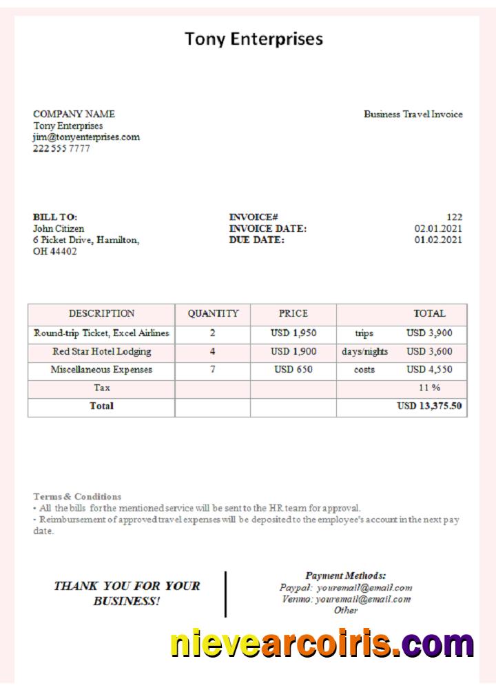 USA Tony Enterprises invoice